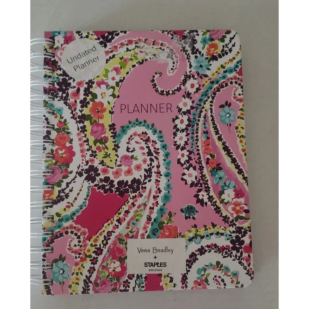VERA BRADLEY Undated 12 Month Planner Wildflower Paisley Fuchsia Stickers Pink